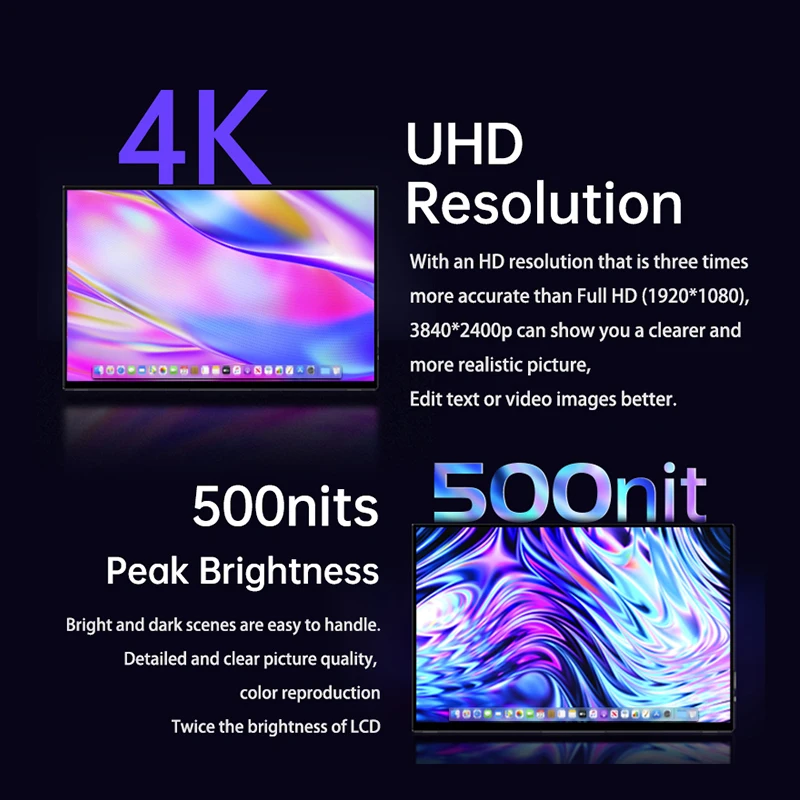 16'' AMOLED Touchscreen 16:10 UHD 3840x2400p 400nits Aluminum Alloy Material with All in One Stand OLED Portable Monitor