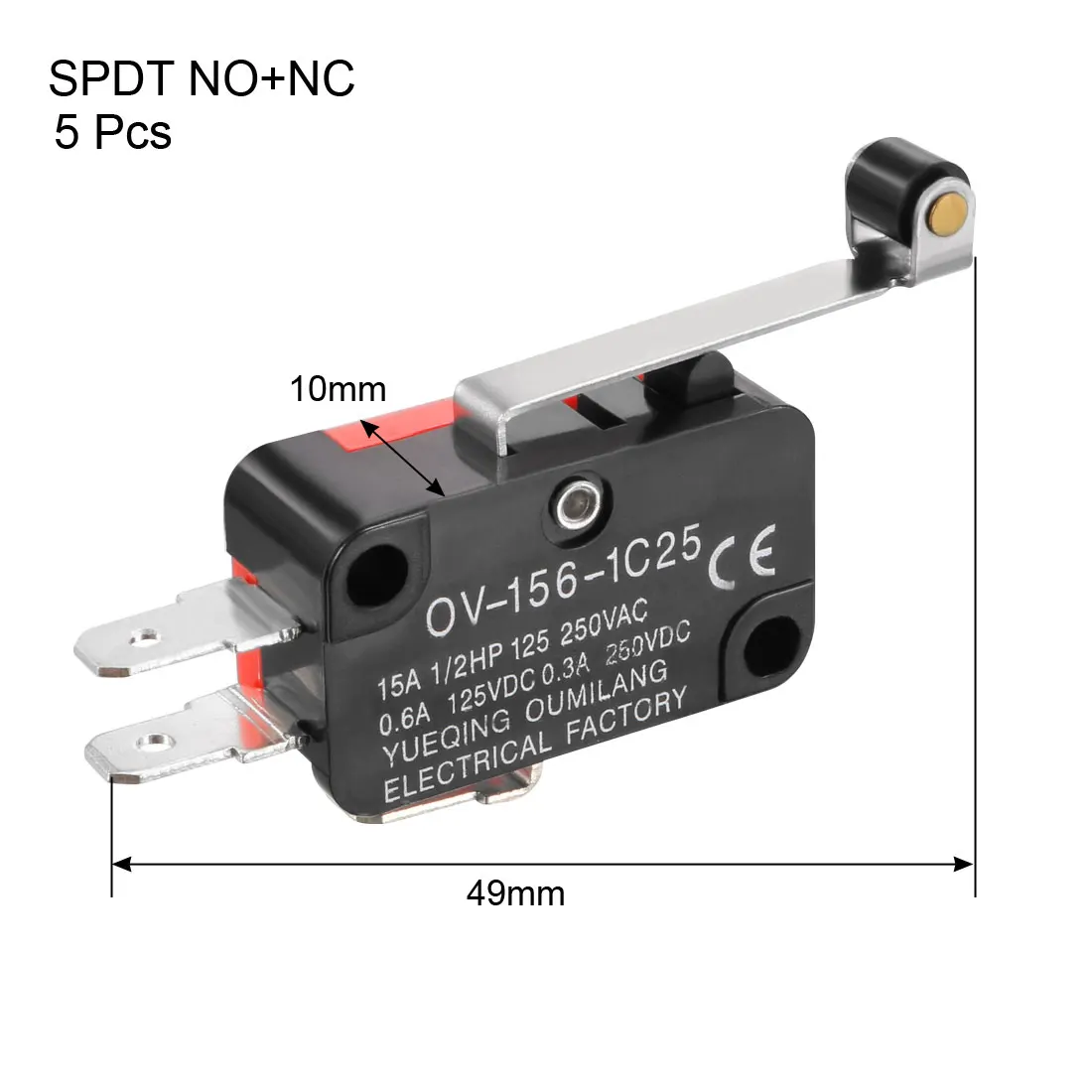 1/5Pcs OV-155-1C25/OV-156-1C25 Micro Limit Switch 15A 125V 250V SPDT NO NC 3Pins Short/Long Roller Lever Type Action Microswitch