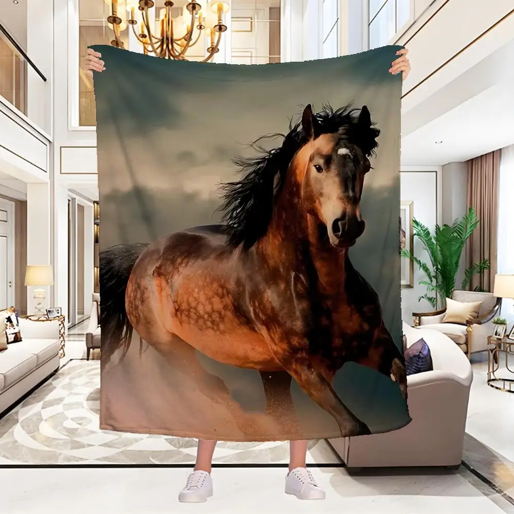 Wild Galloping Horse Throw Blanket, Majestic Stallion Animal Decor Sofa Blanket Throw Blanket Aesthetic Portable Home Travel Cam