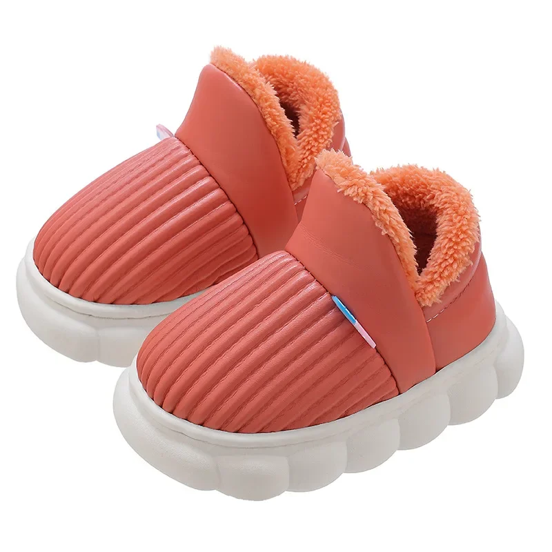 Zapatos Niña PU Leather Waterproof Kid Cotton Shoe Winter Boy Girl House Slippers Plush Child House Shoe Bag with Heel Kid Shoe