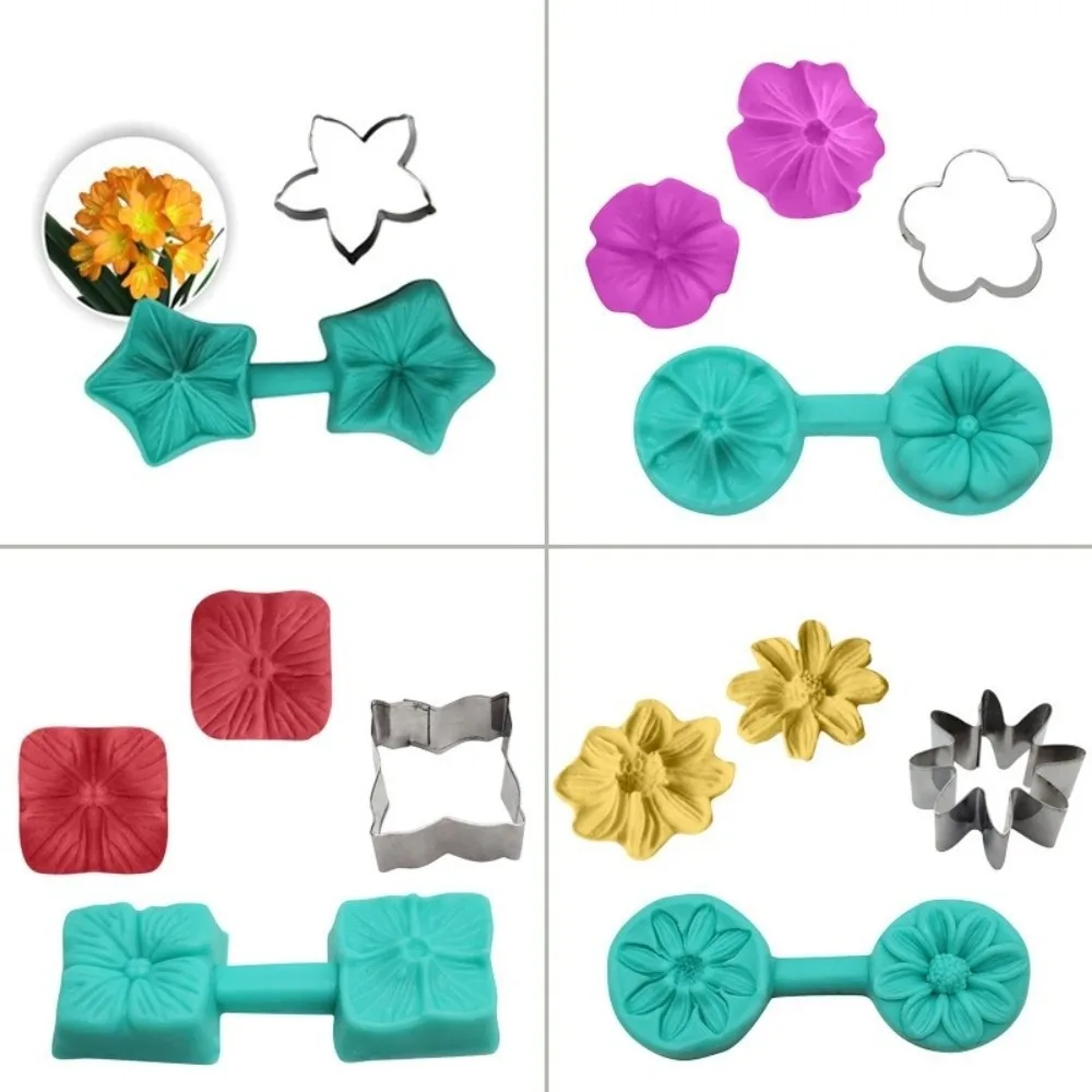 Stainless Steel Flower Petal Veiner Silicone Pentagonal Flower Plum Blossom Fondant Cake Mold Easy Use Square Flower Daisy