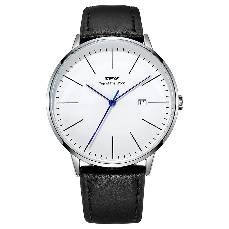 Simple Business Watch Date Window Japan Movement 3 Year Battery Life PU Leather Strap