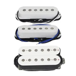 FLEOR 3pcs Flat Top Alnico 5 Guitar Single Coil Pickups & Humbucker Pickup Set White SSH Guitar Parts