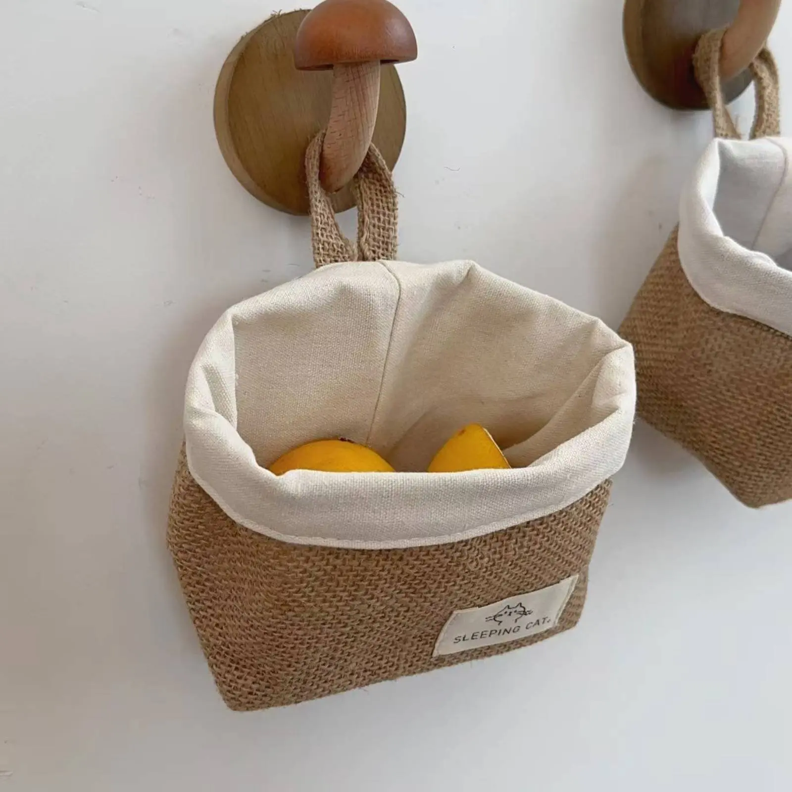 Wall Hanging Storage Basket Easy to Hang Wall Hanging Storage Bag Textile Organizer Bin Foldable Design Small Textile Basket