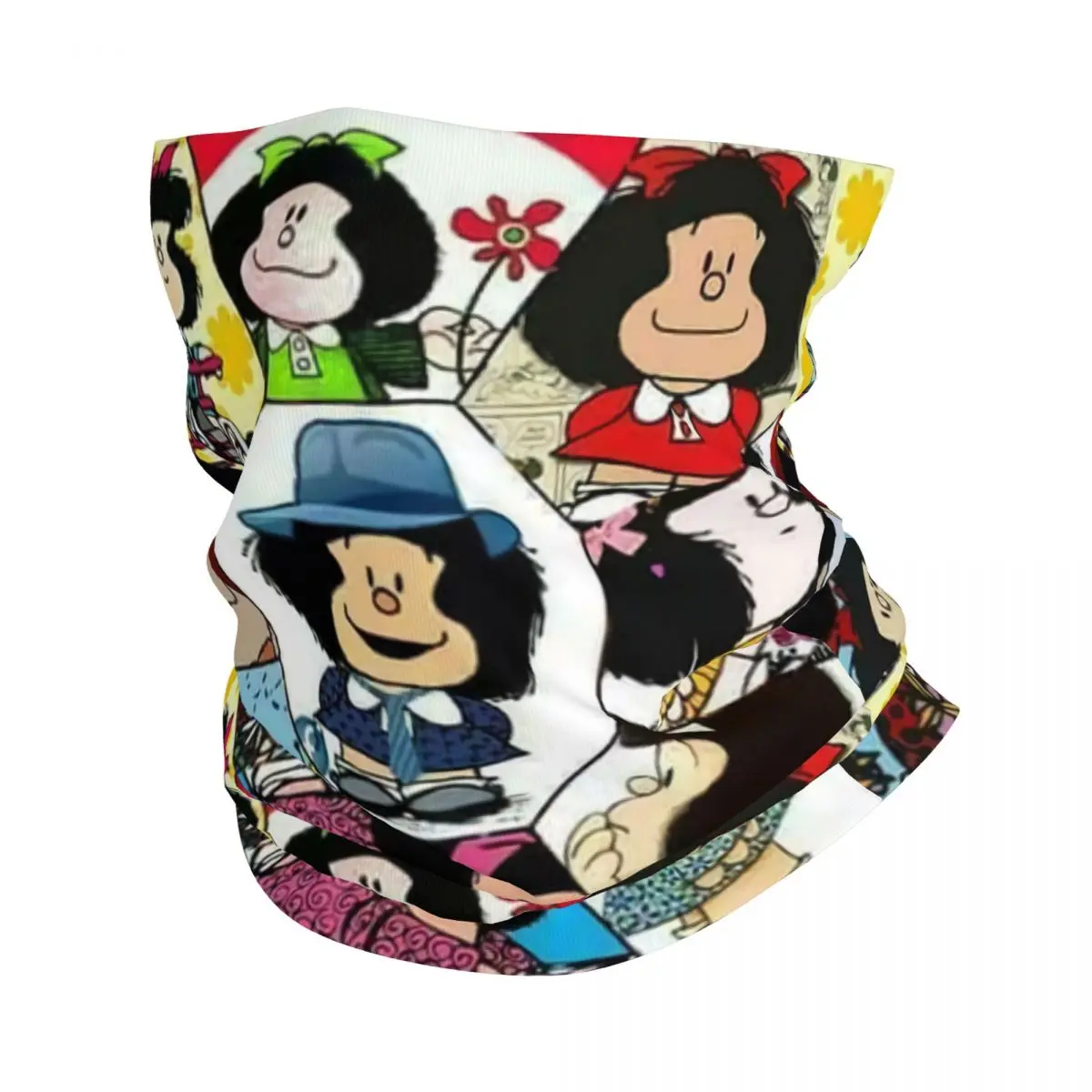 Custom Mafalda Collage Winter Headband Neck Warmer Women Ski Camping Tube Scarf Cartoon Manga Quino Comic Face Bandana Gaiter