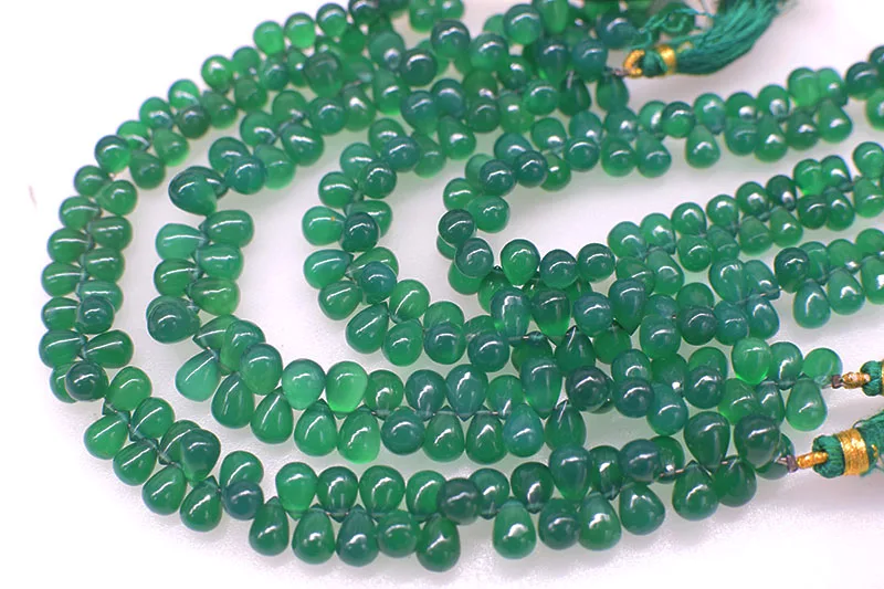 loose beads AAA wholesale green chalcedony agate drop faceted  7-9mm 20cm   FPPJ nature beads