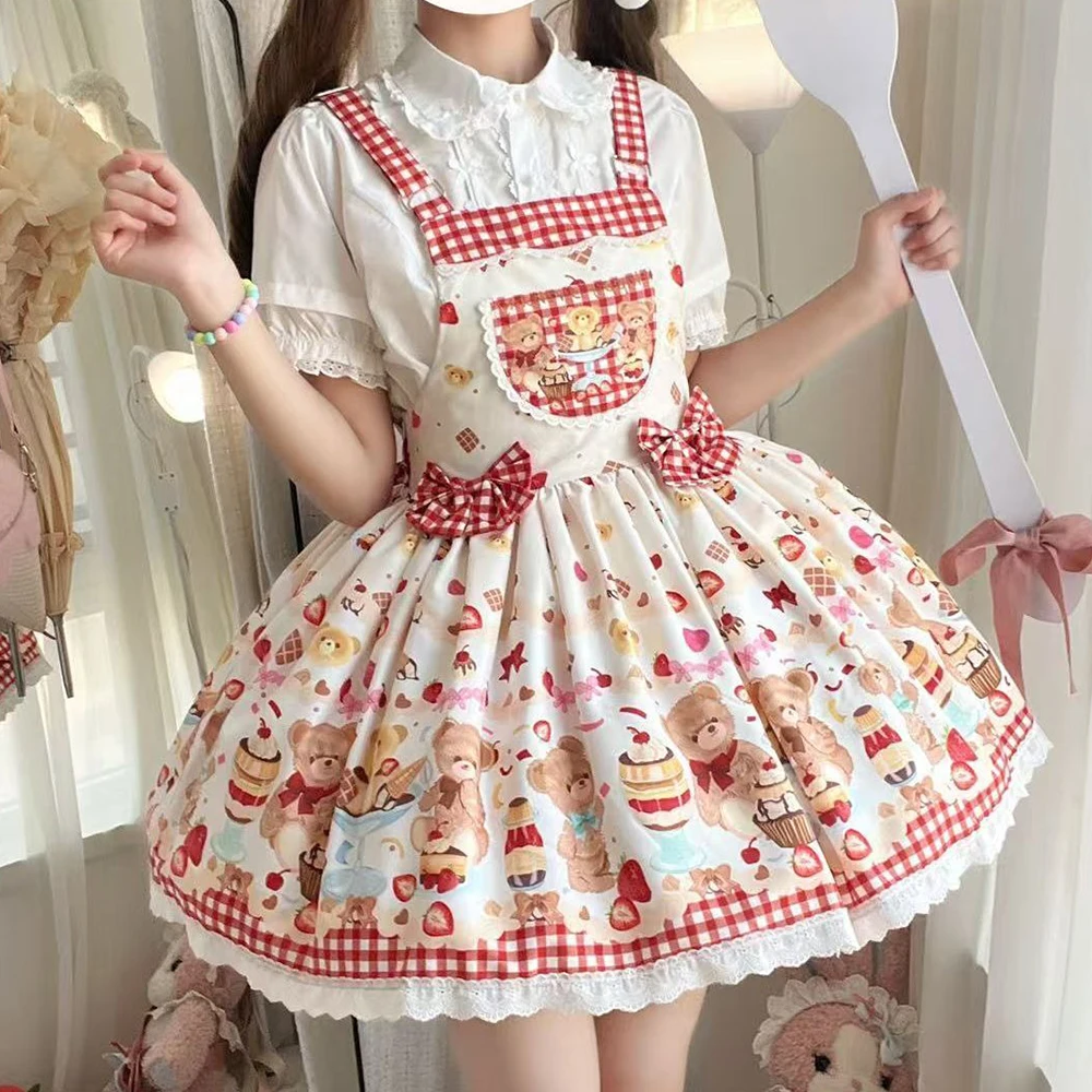 

Full lolita genuine "Pudding Bear" cute strap skirt Lolita daily versatile Lolita birthday for women bodycon dress