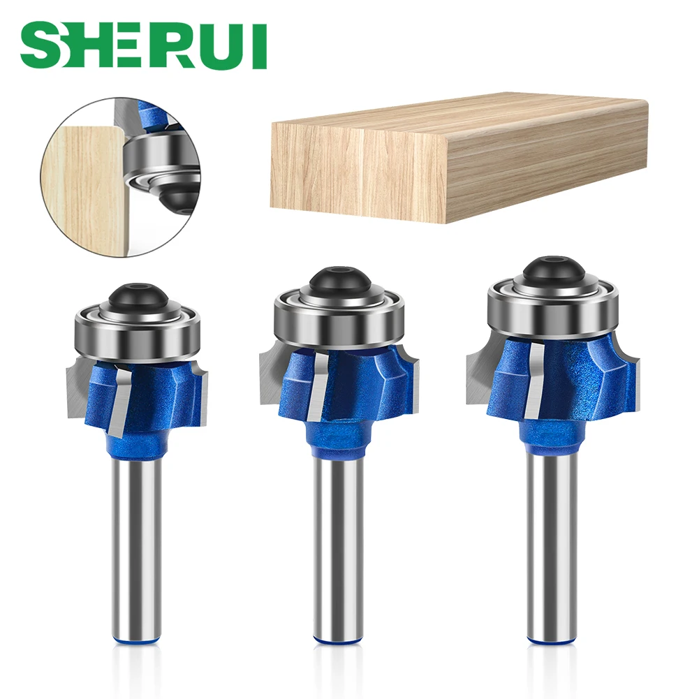 8mm 6mm 1/4inch Shank High Quality 4 flutes Router Bit Set Woodworking Milling Cutter R1 R2 R3 Trimming Knife Edge Rounded knife