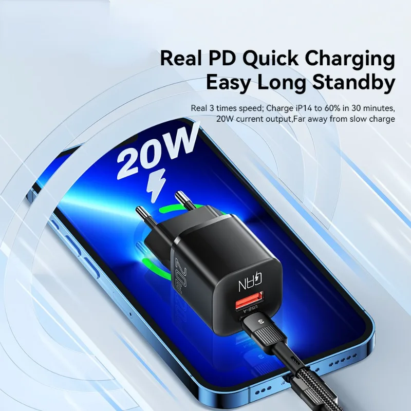 Arc-shaped Series PD20W Gallium Nitride Mobile Phone Charger with Multiple Protections, Safe Charging, Mini and Compact