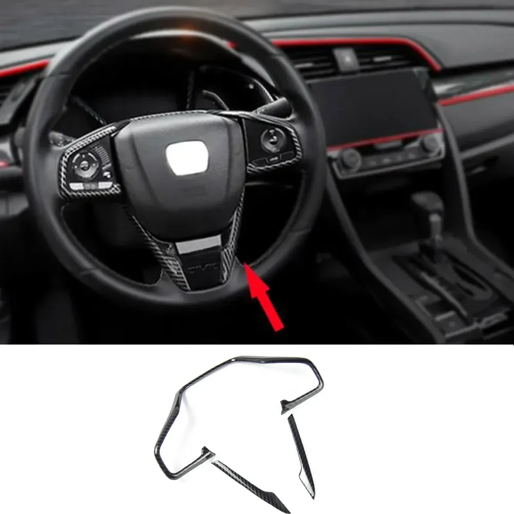 

3pcs For Honda Civic 10th 2016 2017 2018 Carbon Fiber Style Car Steering Wheel Frame Cover Trim Stickers Car Accesories Interior