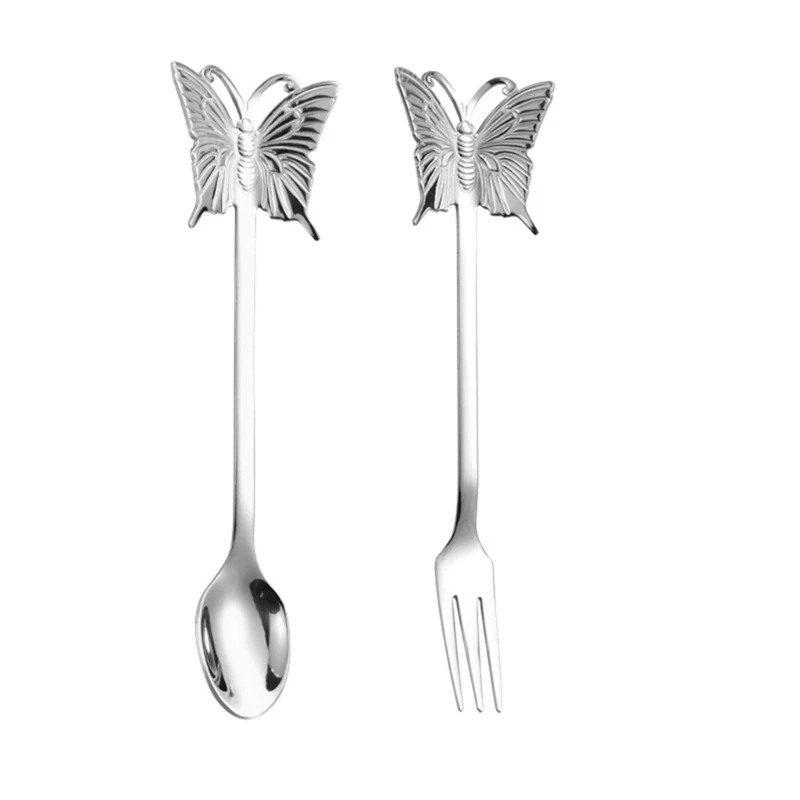 2 PCS Appetizers Cake Fruit Fork Butterfly Shaped Cake Spoon for Tasting Dessert