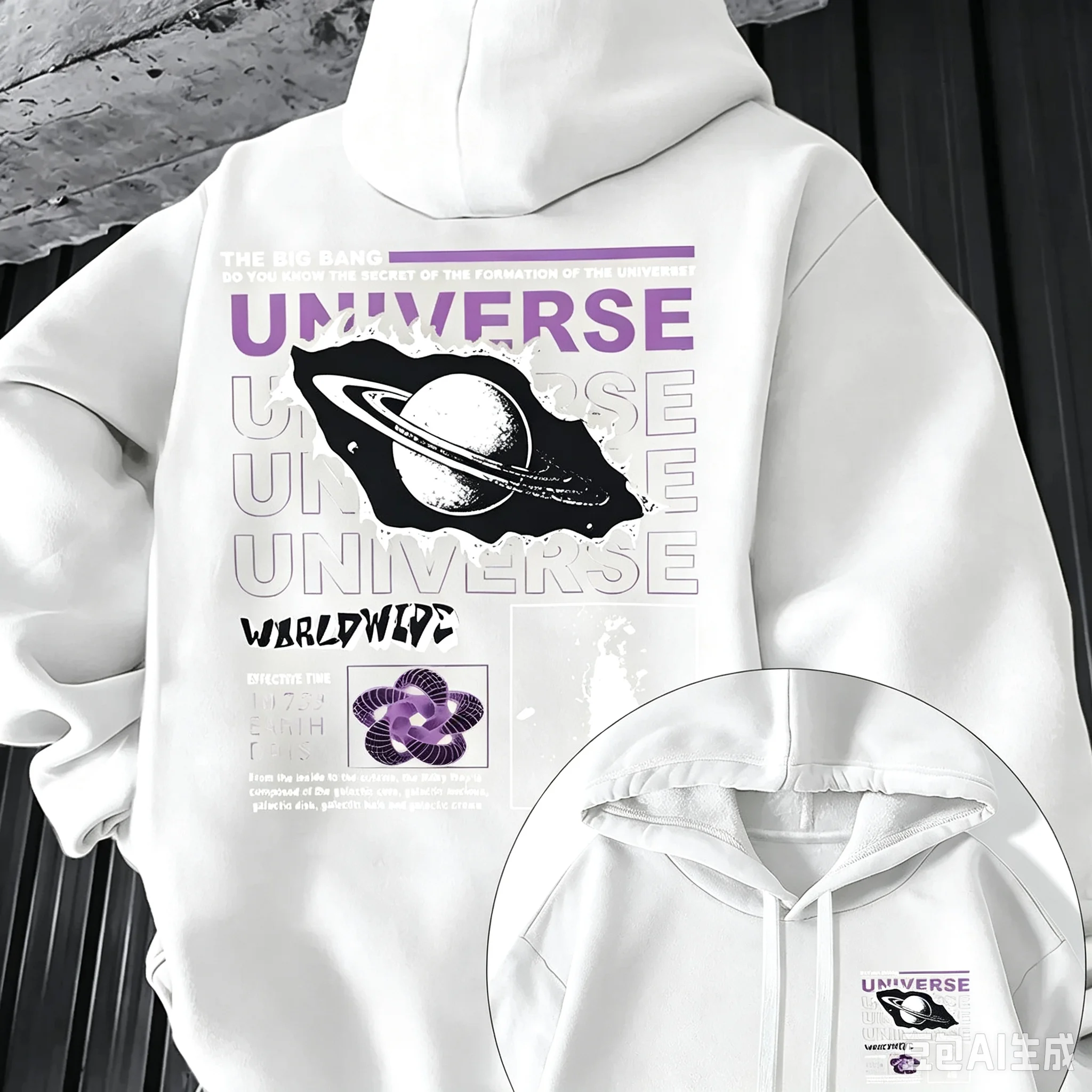 Sudadera con Capucha para Hombre con Diseño Espacial de Estrellas, Planetas y la Tierra, Estilo Casual HolgadoparaOtoñoeInvierno