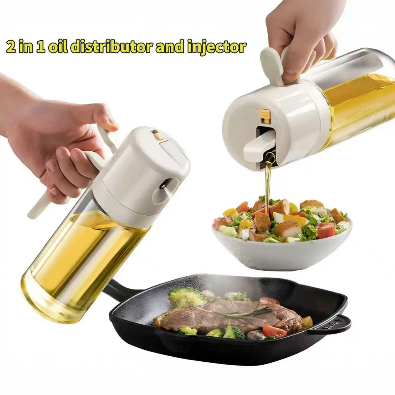 Neue 2-in-1 Glas-Sprühflasche für Öl, Ölspender, Ölbehälter, Sprühflasche für BBQ, Küche, Backen, Braten, Picknick, Küchenwerkzeug