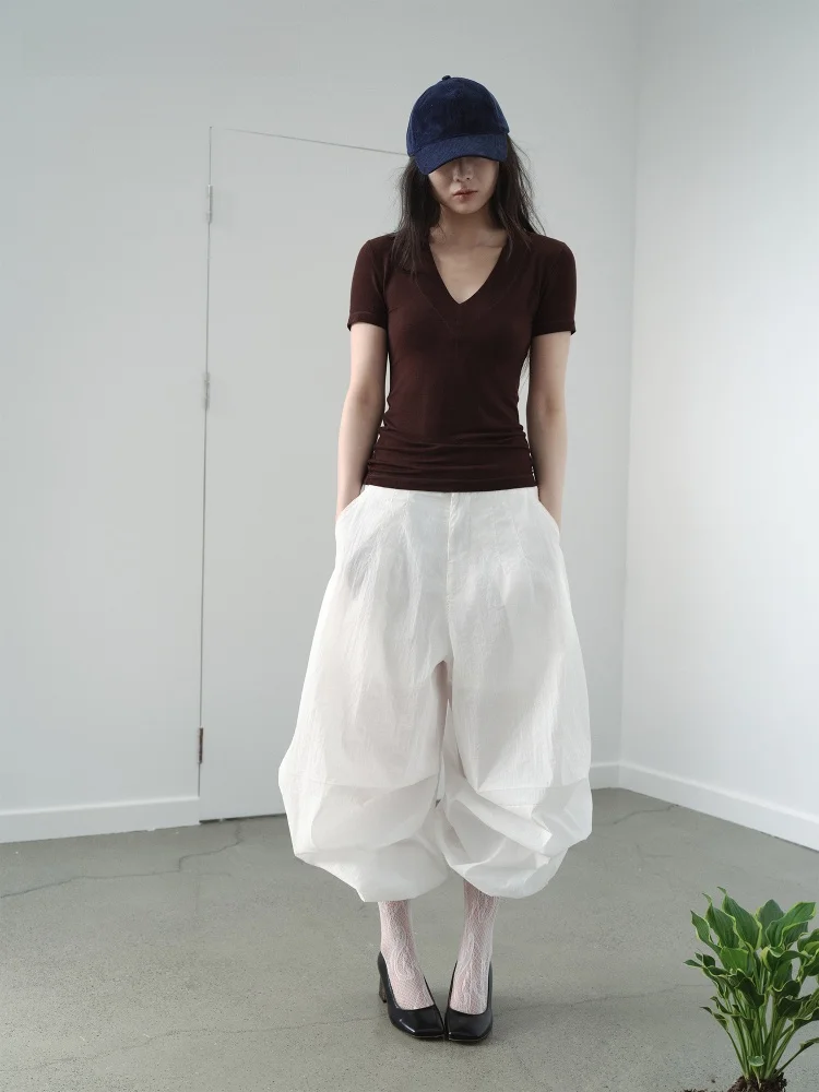 

VERMO Foggy Texture Comfortable Anti-Wrinkle Loose Knee-Curved Parachute Casual Pants Sporty Wide Leg Natural Waist Long Trou...