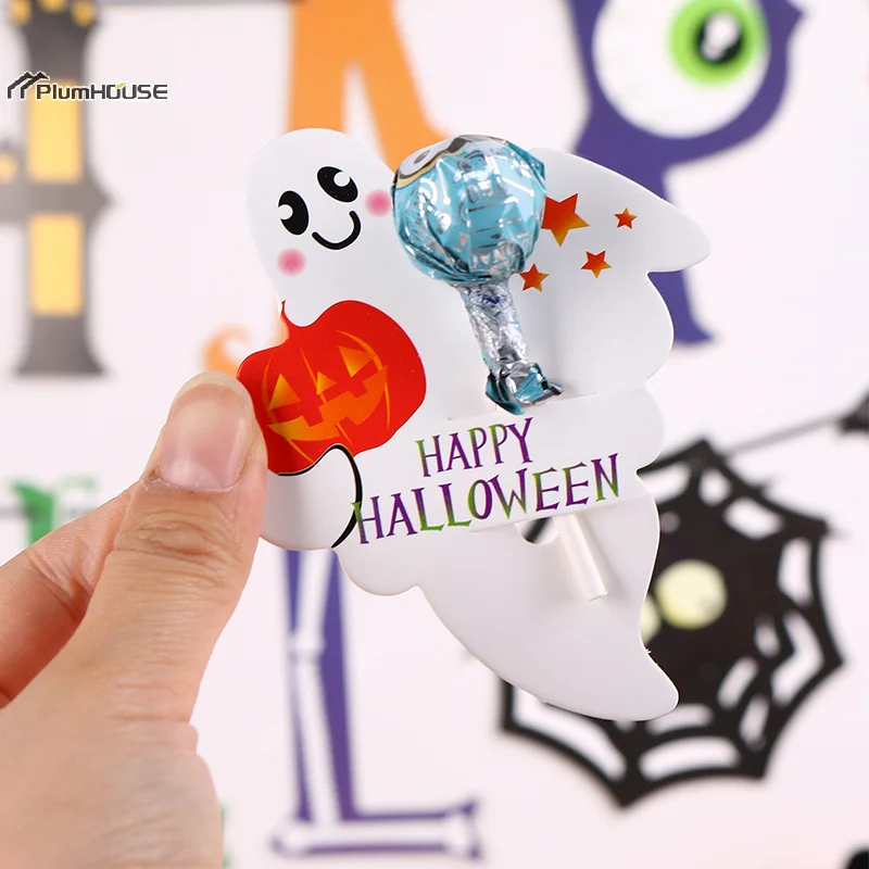 50Pcs Halloween Lollipop Card Ghost Pumpkin Pattern Lollipop Holder Halloween Party Supplies Creative DIY Decoration Accessories