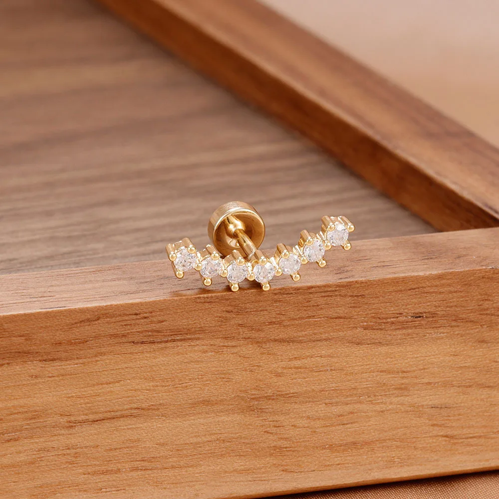 Curved CZ Crawler Stud Earrings for Women Flat Screw Back Cartilage Piercing Tiny Ear Climber Back To School Gift Jewelry Aretes