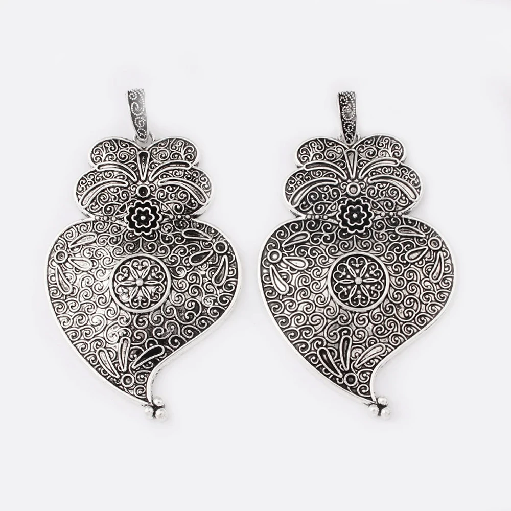 2pcs Tibetan Silver Viana Heart Charms Pendants for Necklace Jewelry Findings DIY Making