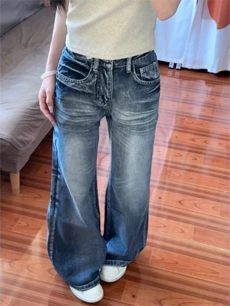 American Retro Flare Jeans Women Vintage High Waist Streetwear Fashion Denim Simple Pockets Ladies Spring Autumn Y2k All-match