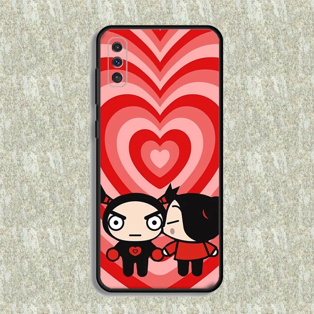 Cartoon Pucca Garu süße Handyhülle für Samsung S23,23,22,30,21,10,9,Note20 Ultra,Lite,Ultra,5G,Plus,FE,Schwarz Soft Case