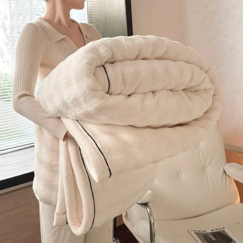 Single Layer Thick Bubble Faux Rabbit Fur Blanket Solid Casual Warm Bed Sheet for Bedroom Office Sofa Cover for All Seasons