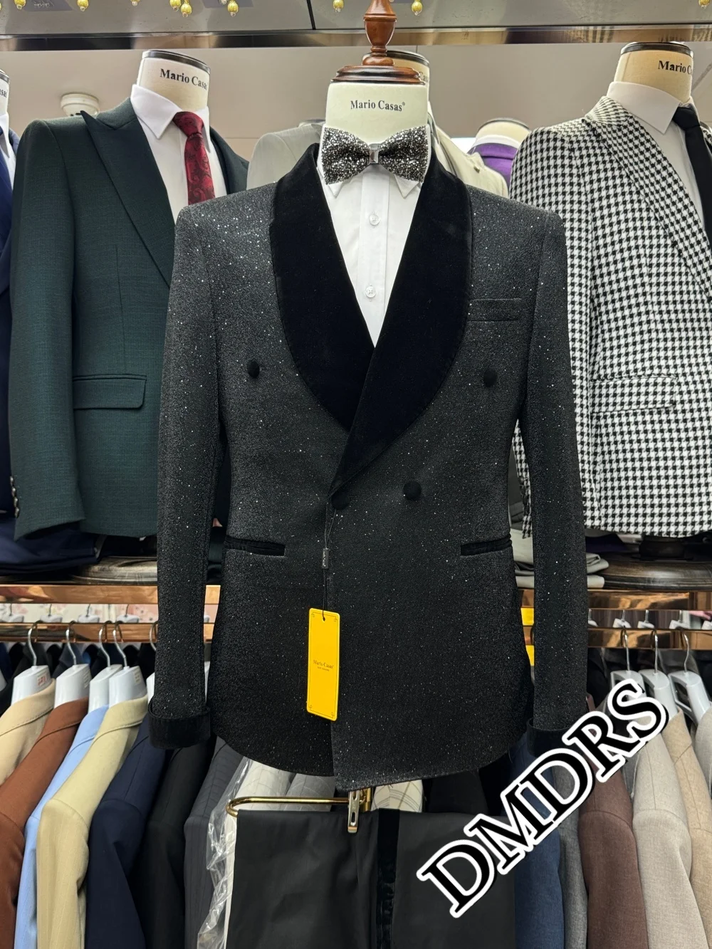 

Shiny Double - Breasted Men's 3PCS 2025 Elegant Jacket Vest Suit Casual Party Prom Wedding Set for Wedding Groom Customized