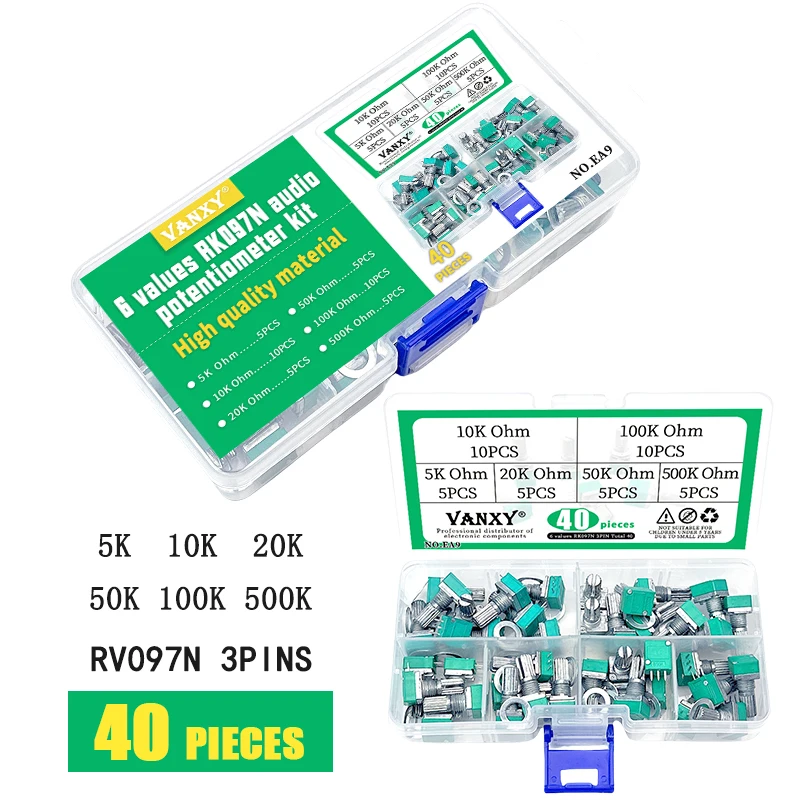 6 values kit RK097N 3 pins 5K 10K 20K 50K 100K 500K ohm B5K B10K B20K B50K B100K B500K shaft 15mm power amplifier potentiometer