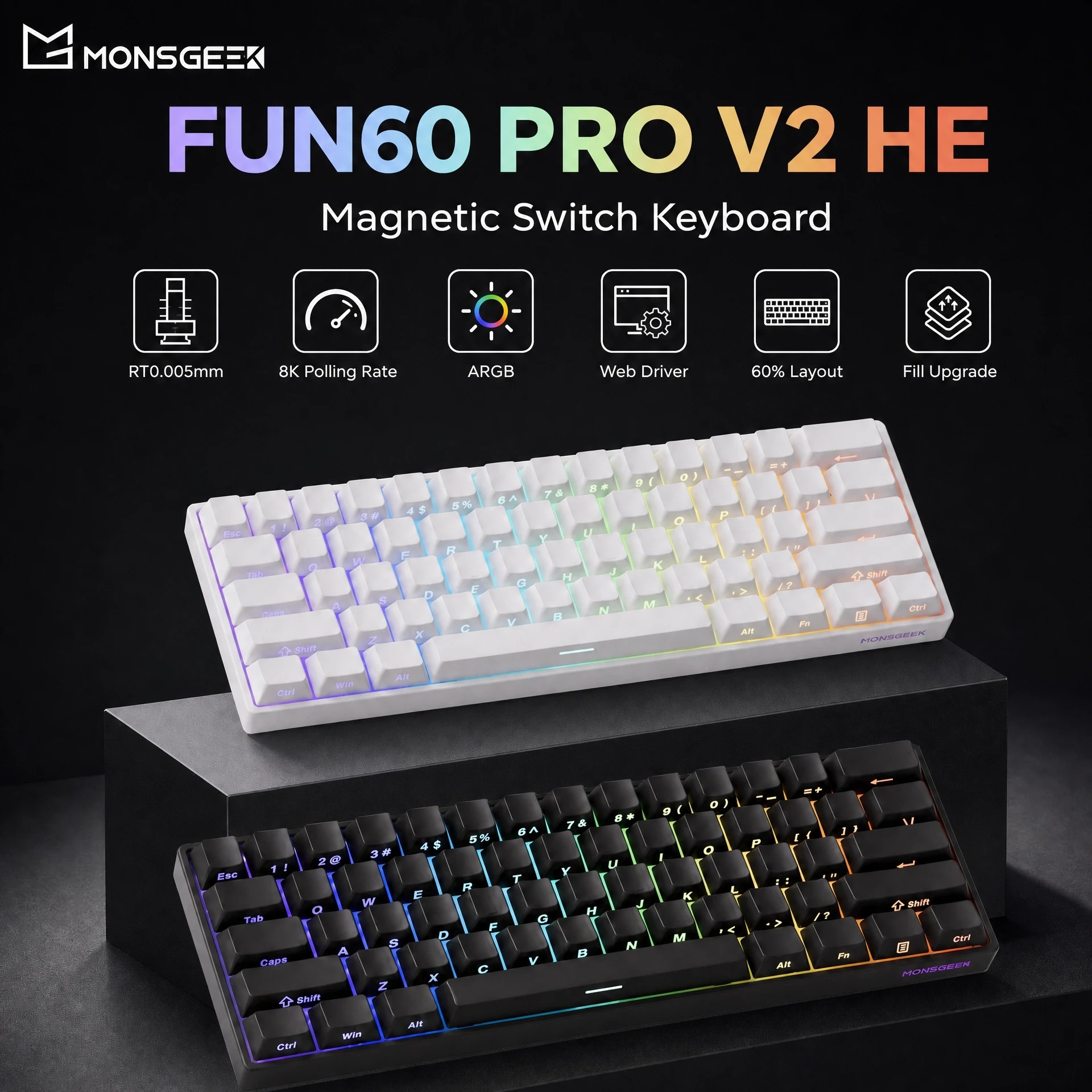 Akko MonsGeek FUN60 PRO V2 HE Magnetic Keyboard Magnetic Switch Rapid Trigger 0.005mm 8K 60% Custom Gaming Machanical Keyboard