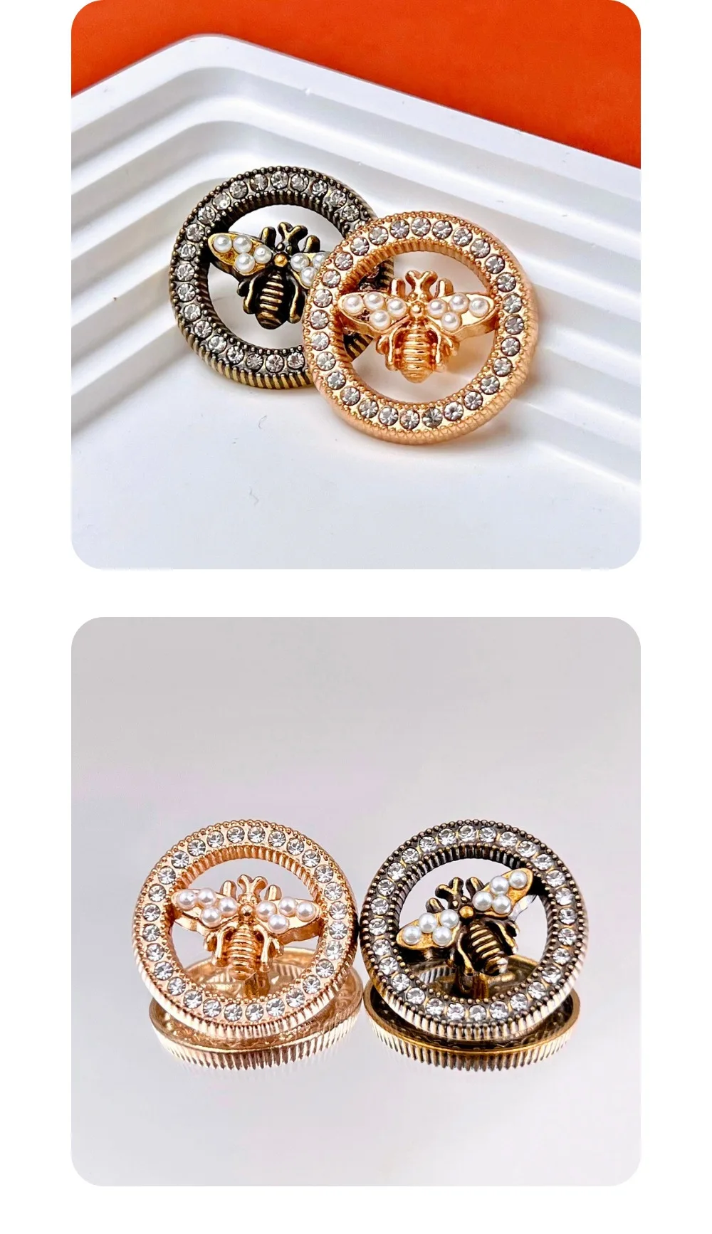 10 Stück Metallknöpfe zum Nähen, Kleidung, eingelegte Perlen, Strass, dekorative silberne Knöpfe, DIY-Bastelzubehör, hohle Knöpfe, 18/23 mm – Detail 5