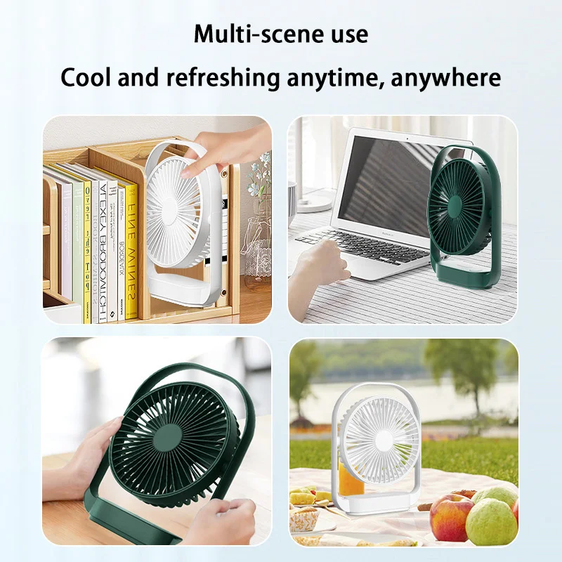 USB Rechargeable Desk Fan With Led Night Light 360° Rotation Quiet Mini Fan For Office Home 4-speed Portable Cooling Fan