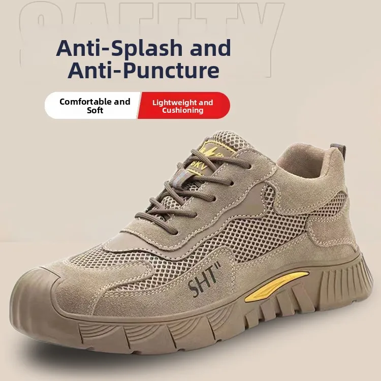 Men's Safety Work Shoes Breathable Steel Toe Lightweight Wear-resistant Summer Wearable Soft Bottom Labor Protection Footwear