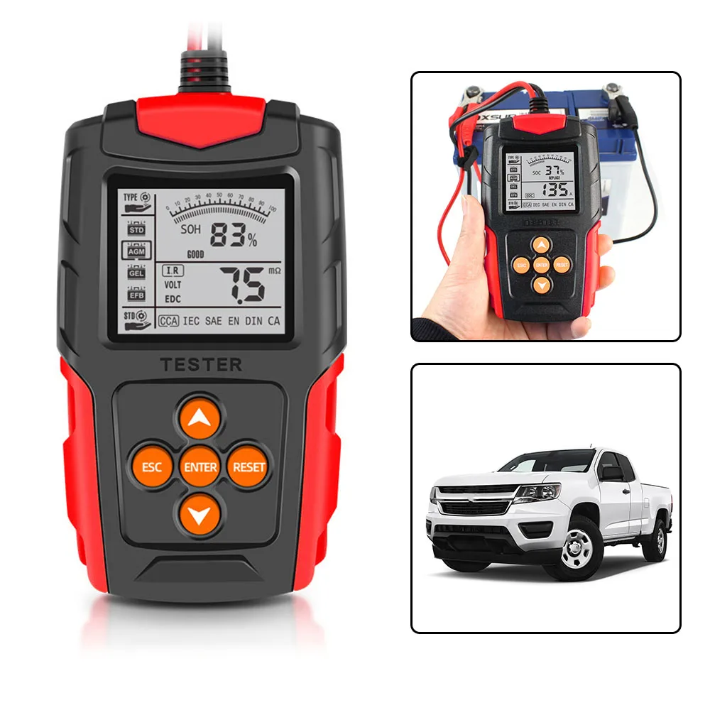 SOH SOC CCA IR Measurement for Car Truck Digital Battery Analyzer Test Tool Car Motorcycle Battery Tester 12V 24V