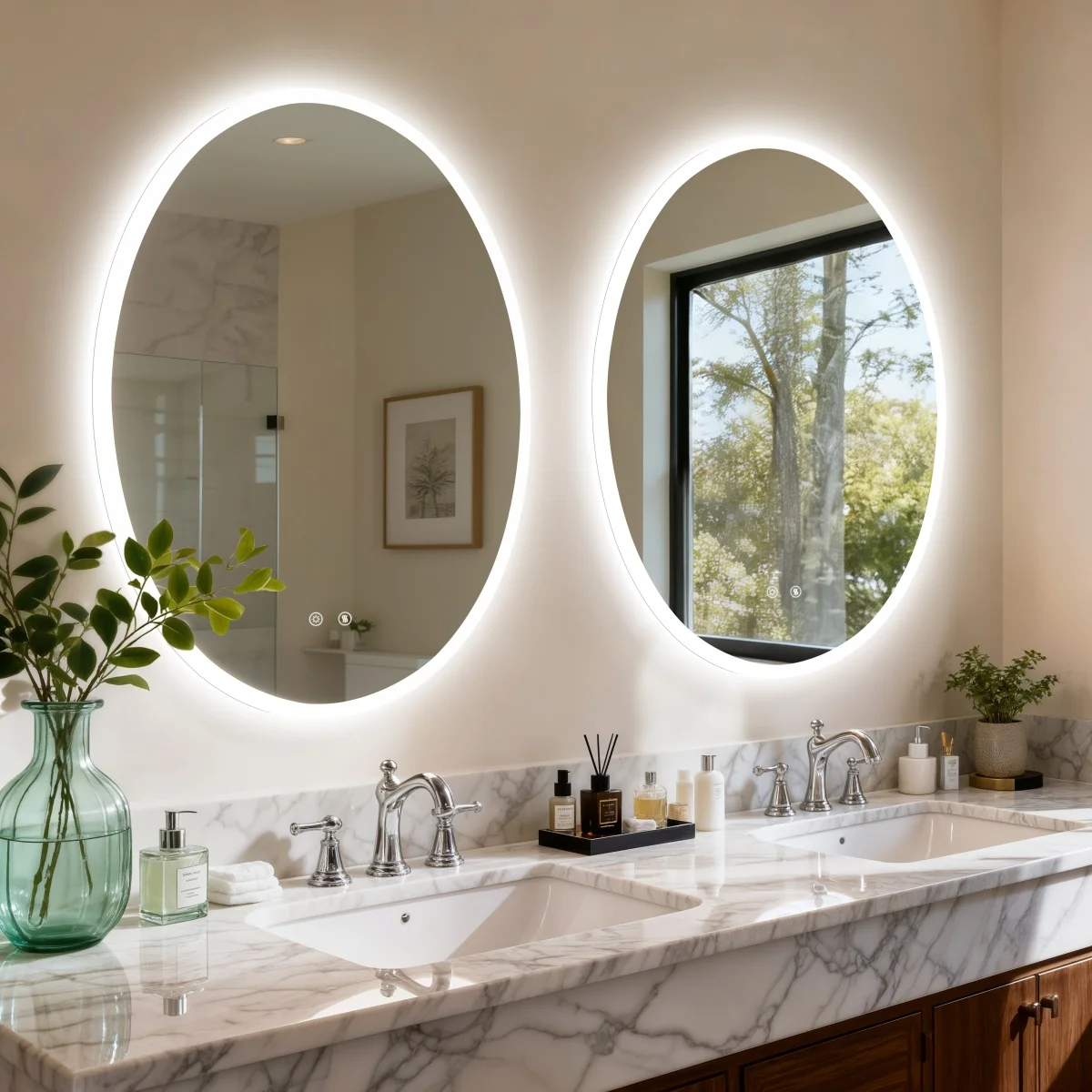 LUVODI LED Lighted Oval Bathroom Mirror, 20-40 Inch Wall Mounted Vanity Mirror with 3 Color Lighting, Dimmable Touch Control, Anti-Fog & Smart Memory Function, Shatterproof Tempered Glass Backlit Makeup Mirror