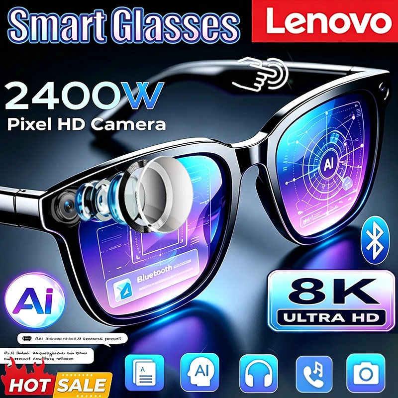 Lenovo 2026 HOT Bluetooth Chatgpt Smart Glasses AI Translation Conversation Record Music playing gafas con cámaras 4k Men Women