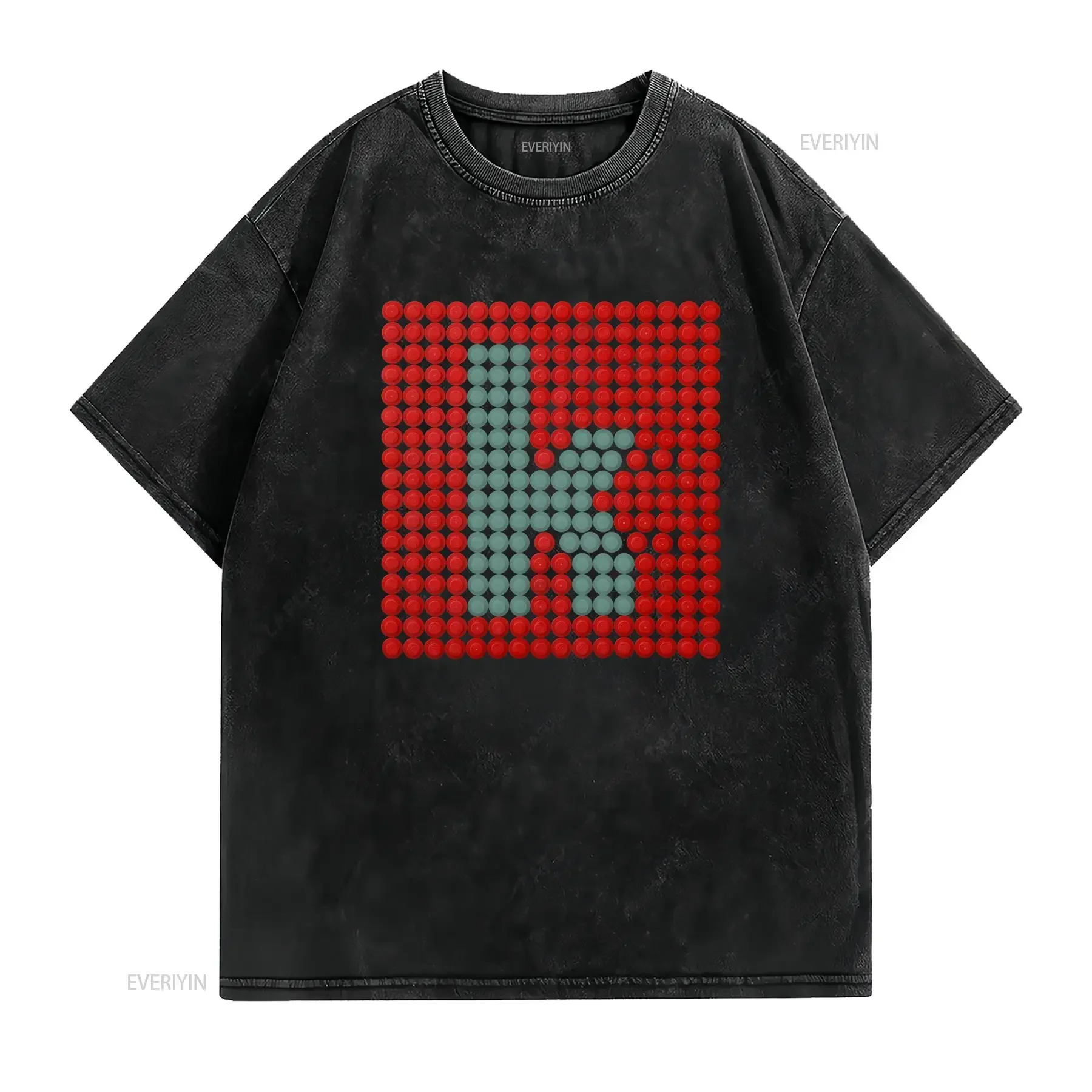 Streetwear Cool Geometric Brick Mosaic Number 8 Print Casual T Shirt vintage Washed fashion Soft homme Top For Everyday Wear