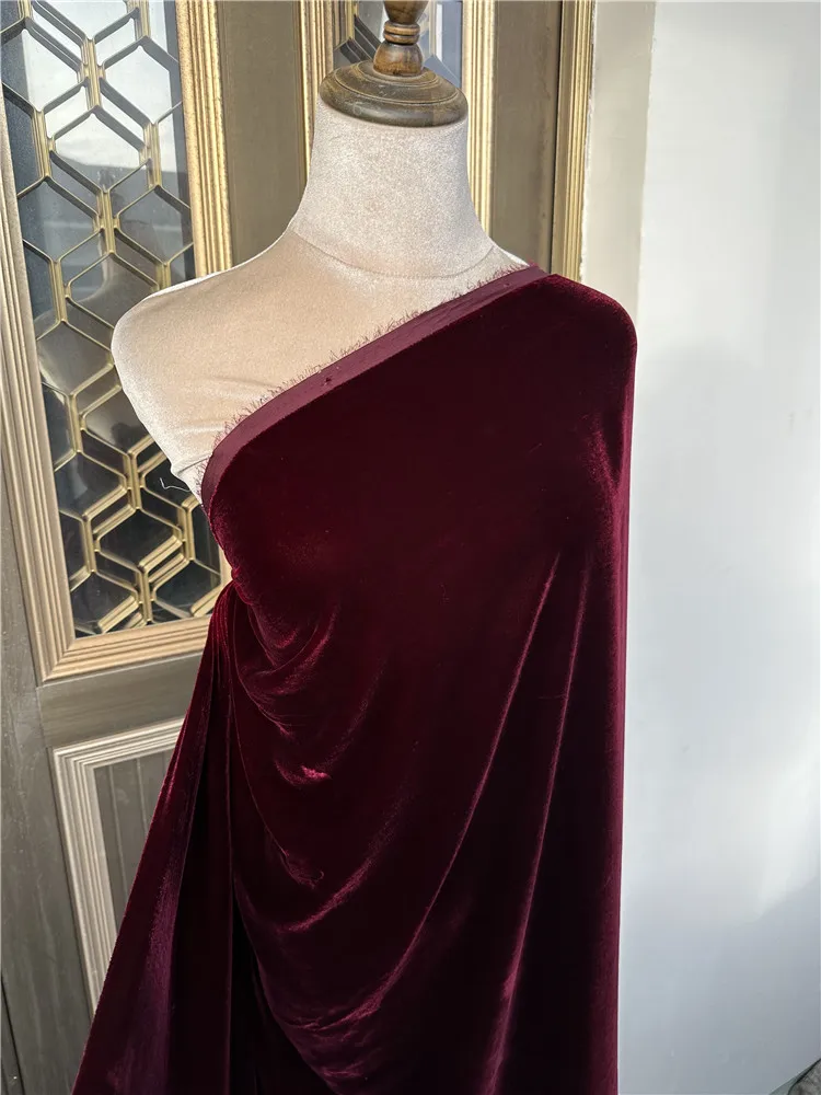 1 meter 100% Mulberry Silk Lining Velvet Silk Heavy Fabric Wine Red 114cm 44