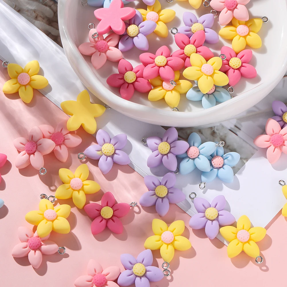 

5Pcs/Lot 23.5*26.5mm Colorful Resin Five-Petal Flower Loose Charm Pendants for Jewelry Making DIY Bracelet Necklace Accessories