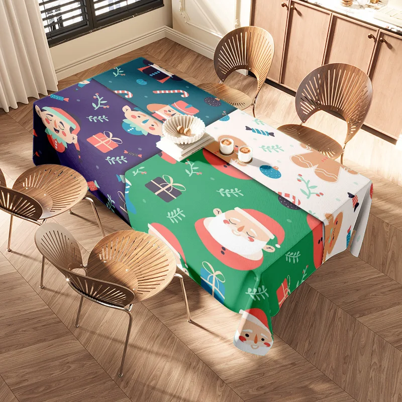 Vintage Christmas Tablecloth with Nordic Style Cartoon Santa Claus Print, Non-slip Placemat for Home Decoration in Dining Room A