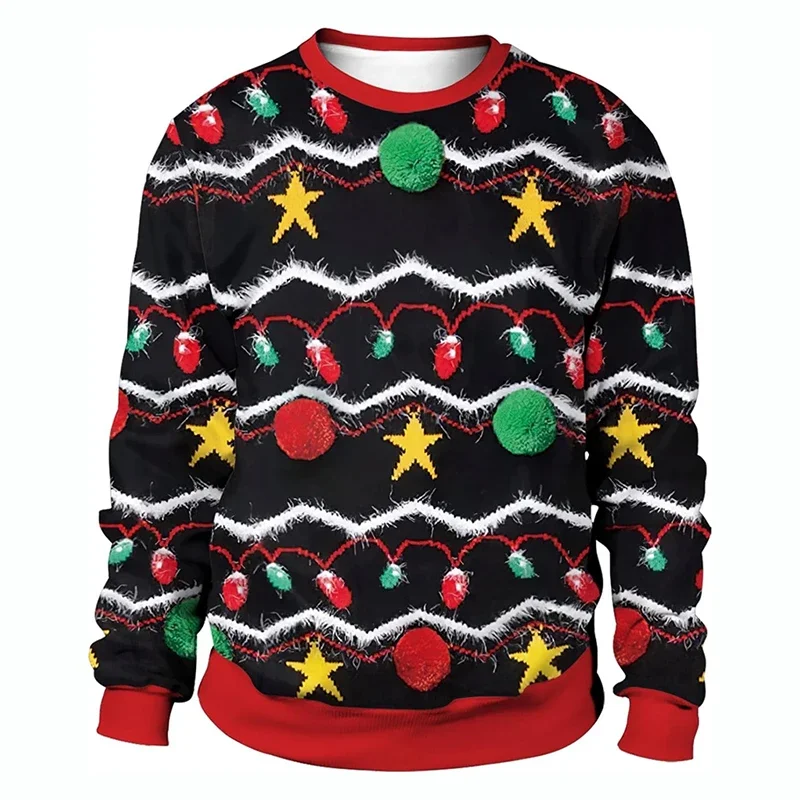 Christmas Theme 3D Printed Sweatshirt Men's Clothing O-neck Pullover Hoodies Christmas Tree Lights Trend Fashion Sweatshirt