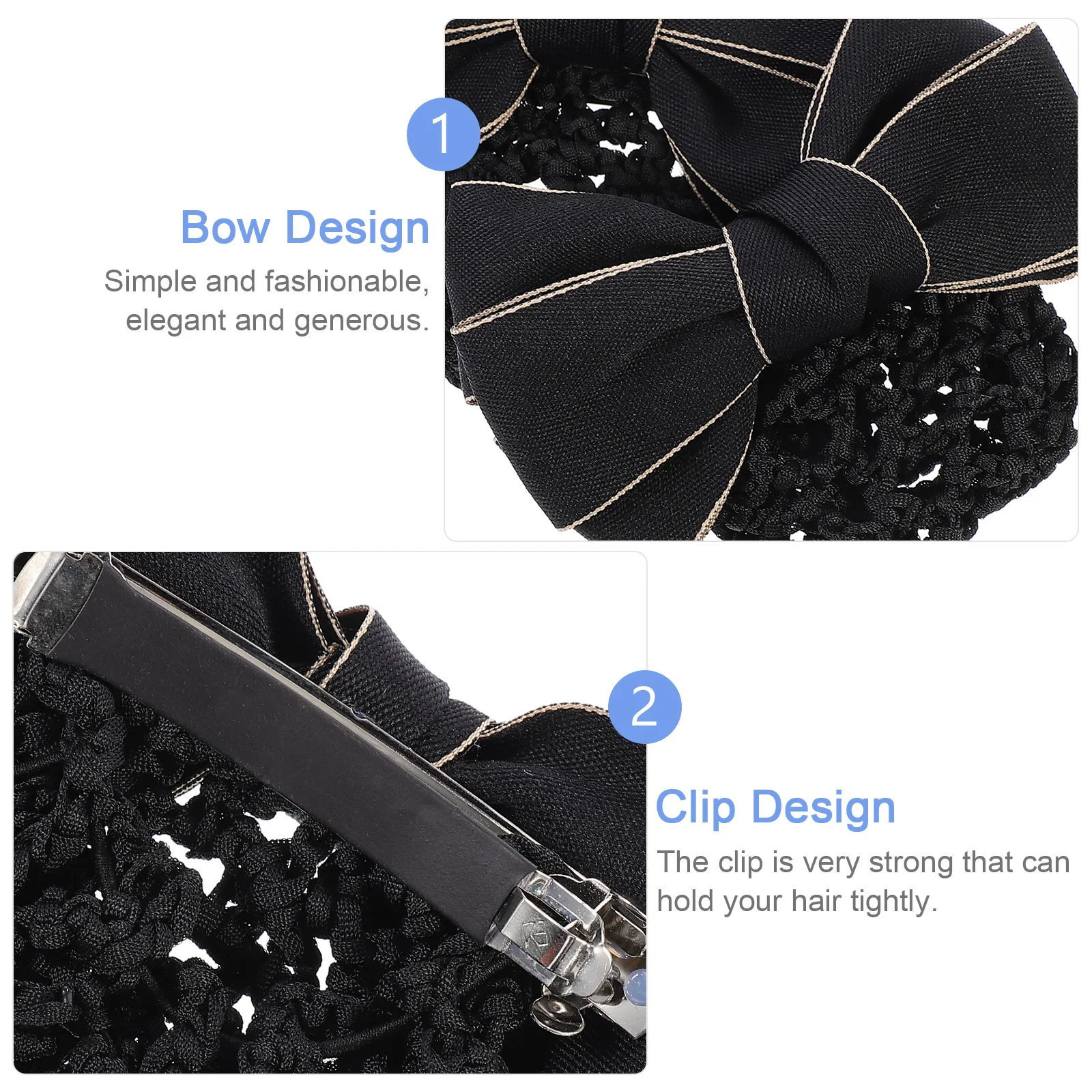 

2pcs Women Snood Net Professional Headdress Bow Clip Durable Ribbon Alloy Strong Hold Thick Thin Hair Formal Casual