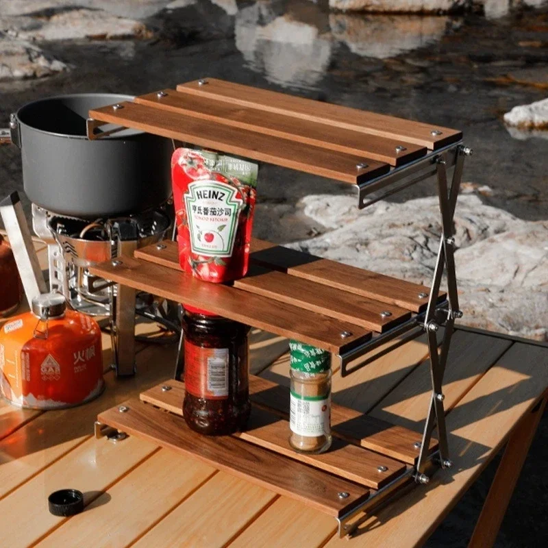 Multi-Functional Portable Picnic Small Object Storage Rack Outdoor Camping Folding Table Camping Kitchen Tableware Storage Rack