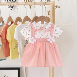 Baby Girl Dress Summer New Top Cute Flower Print Girl Dress Rural Sunflower Decoration Girl Baby Short Sleeve Dress