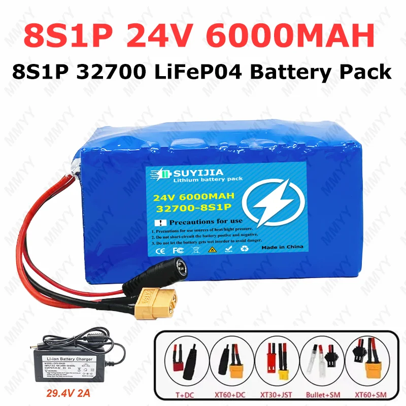

32700 LiFePO4 Battery Pack 8S1P 24V 6000mAh with 8S Balanced BMS Rechargeable for Electric Boat Uninterrupted Power Supply UPS