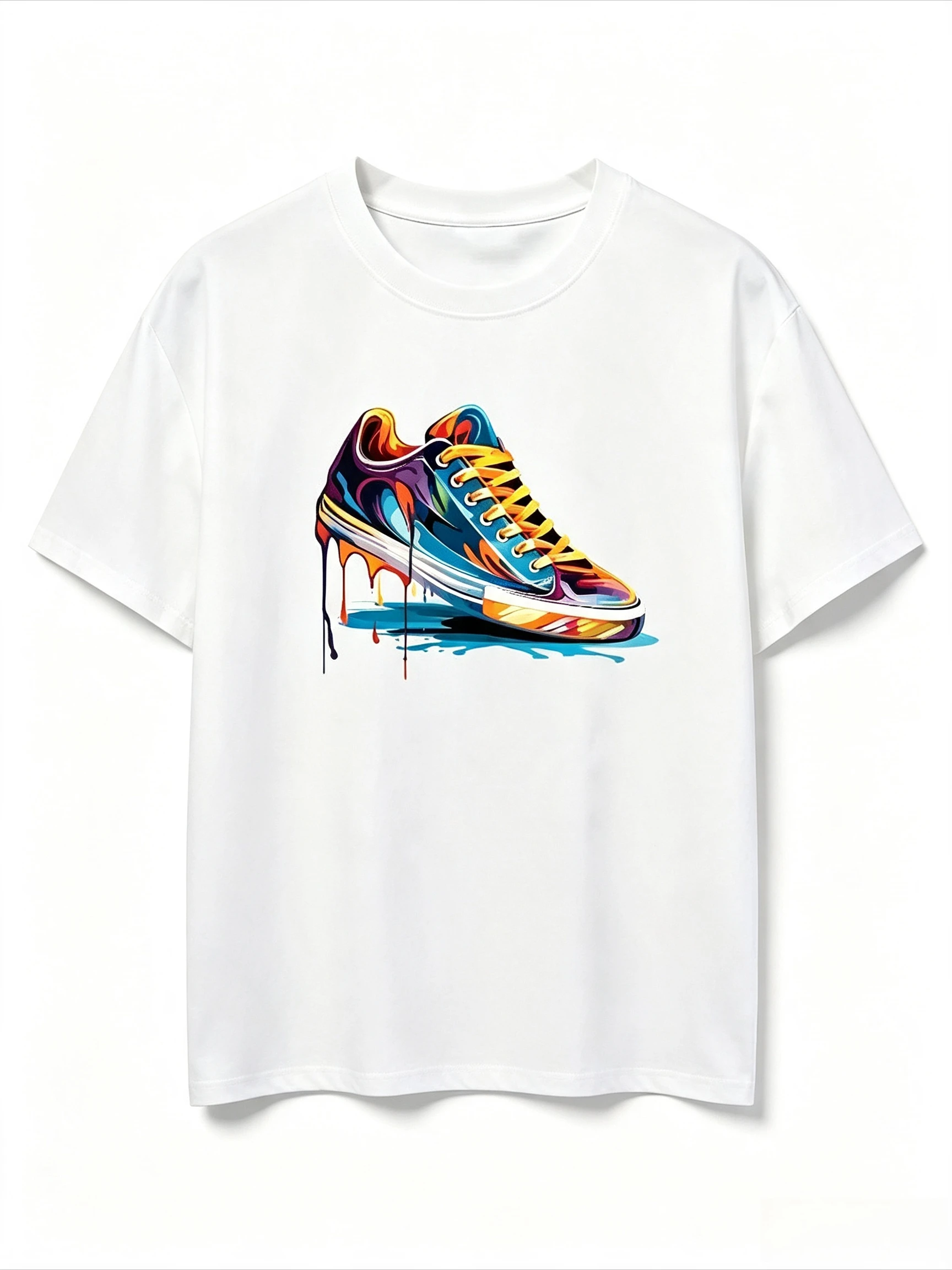 Color Drip Sneaker Print Men T Shirt Casual Streetwear Soft Cotton Daily Basic Short Sleeve Tops