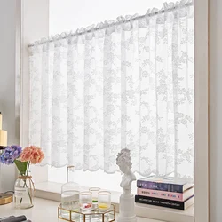 White Flower Lace Short Curtains with Wavy Lace Half Curtain for Kitchen, Small Window, Cupboard, Barrier