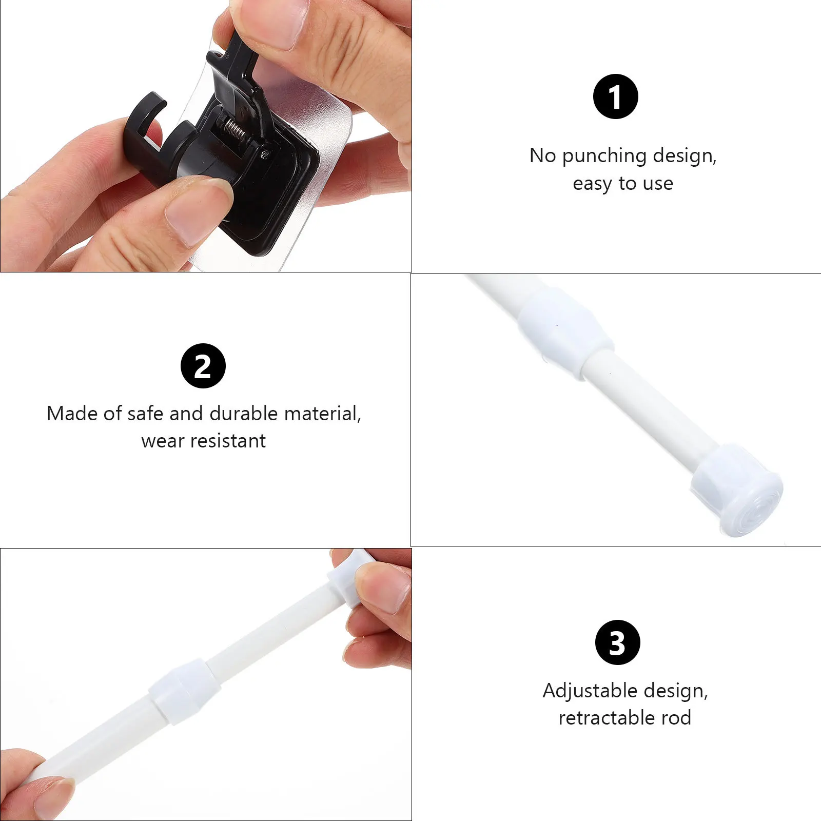 

1Set Telescopic Curtain Tension Rod Punch Free Adjustable Shower Curtain Pole Clothes Drying Rod Expandable Flexible Rail