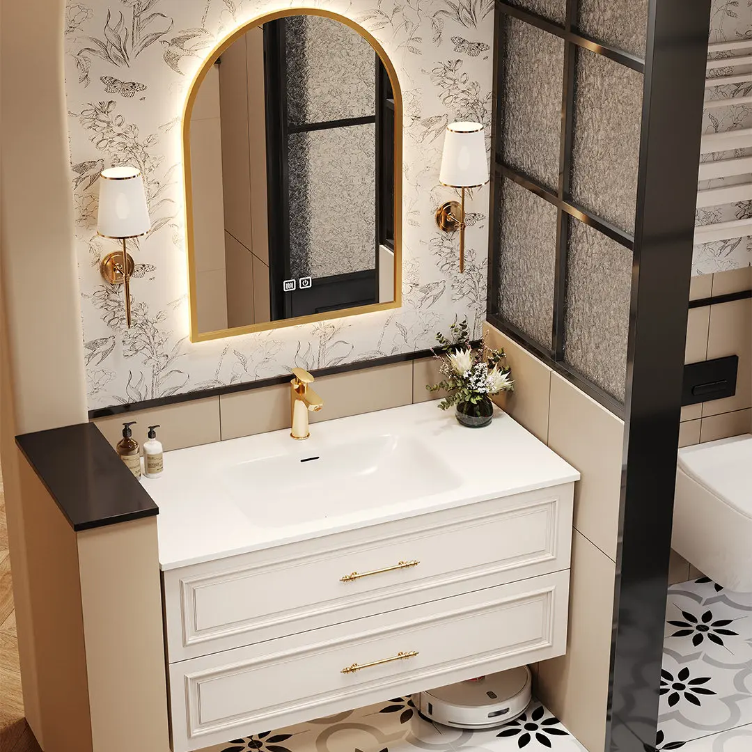 

Комплект мебели для ванной комнаты, бесшовная керамическая раковина из каменной плиты, интегрированная раковина-умывальник