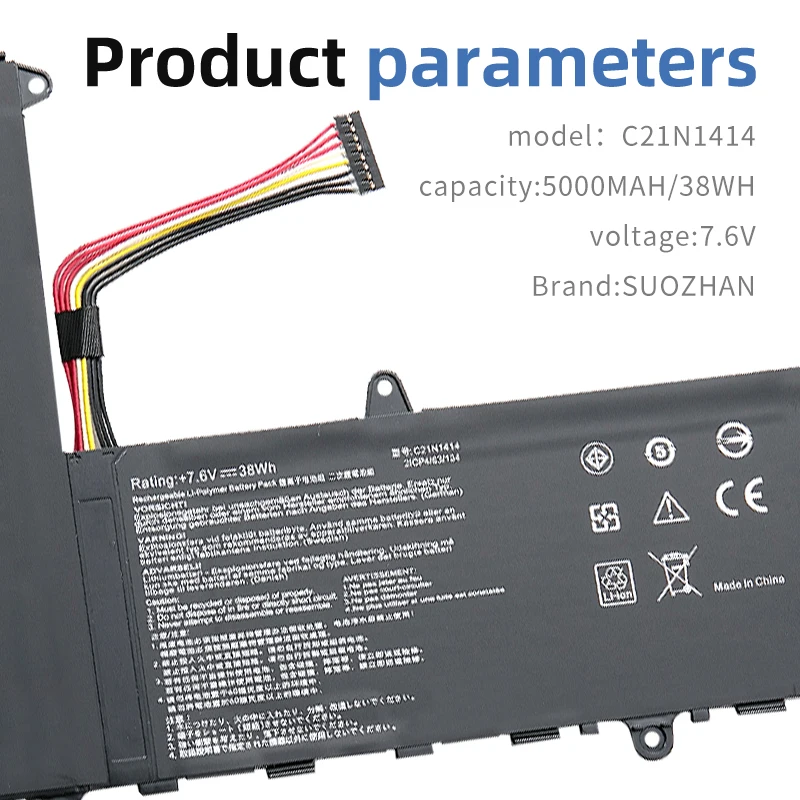 Suozhan-Bateria para Asus, EeeBook X205T, X205TA, X205TA, X205TA-BING-FD015B, 2 Horas de Garantia, C21N1414