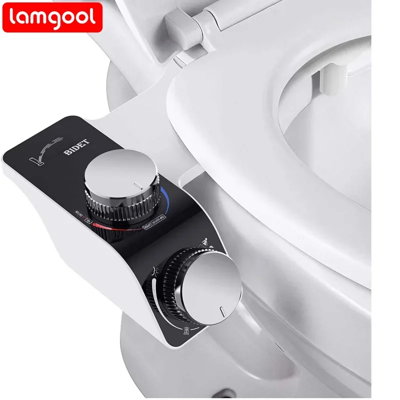 Lamgool Bidet Toilet Seat Attachment Hot and Cold Dual Nozzles Self Cleaning Bidet Ultra-Slim Water Sprayer Adjustable Spray