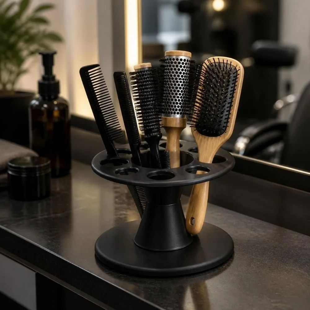 8 Holes Salon Barber Comb Storage Stand Circular Inserting Round Rolling Brushes Organizer Rack Detachable Plastic Display Stand