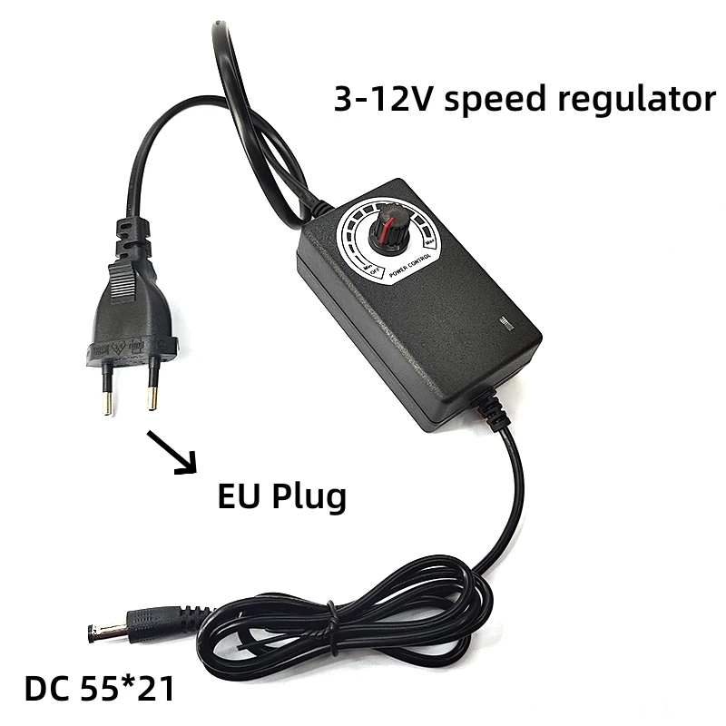 

DC3-12V 2A Fan Power Adapter Adjustable Speed and Voltage Cooling Fan